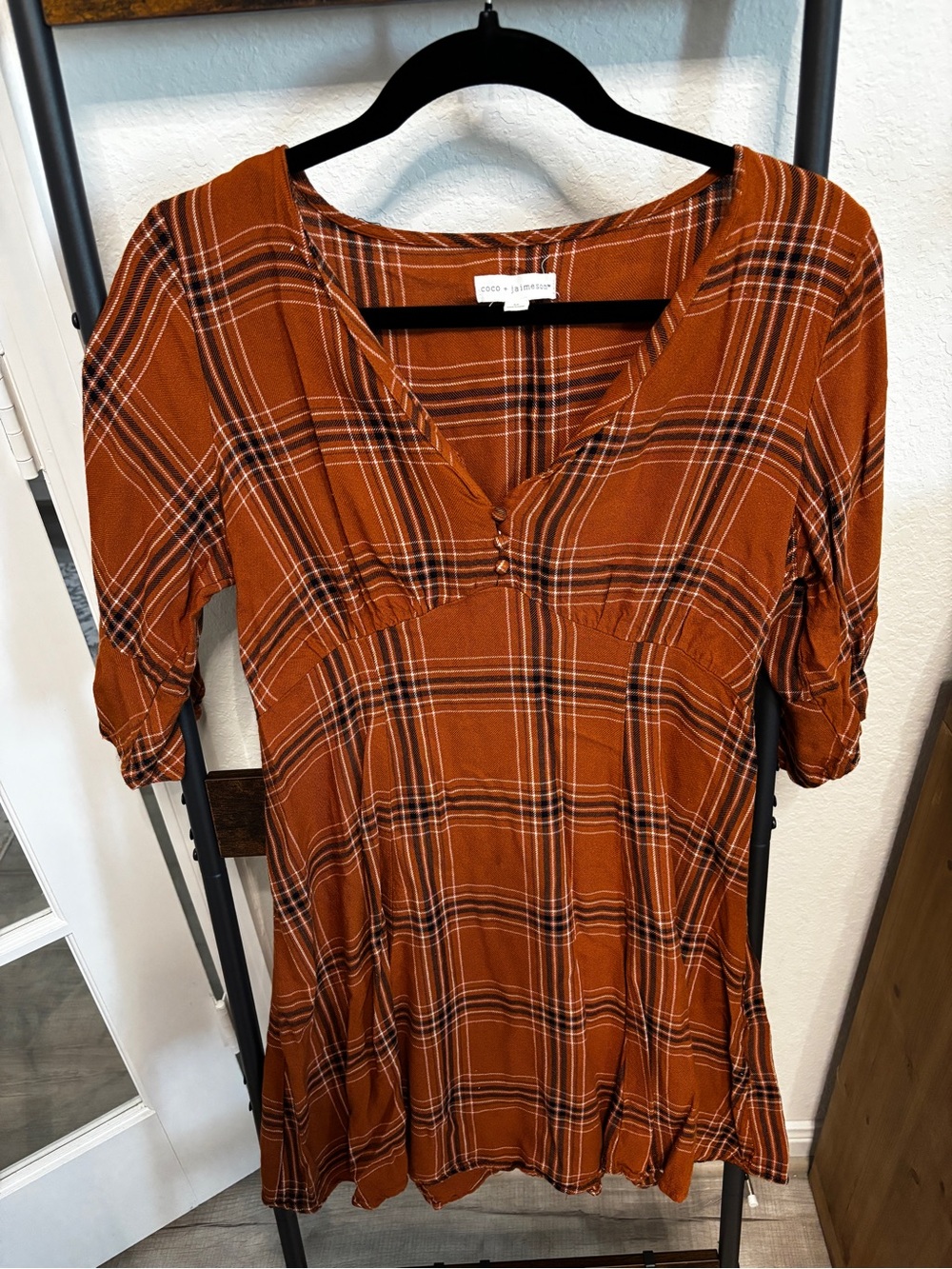 Coco + Jaimeson Rust Orange Plaid Mini Dress Size Medium